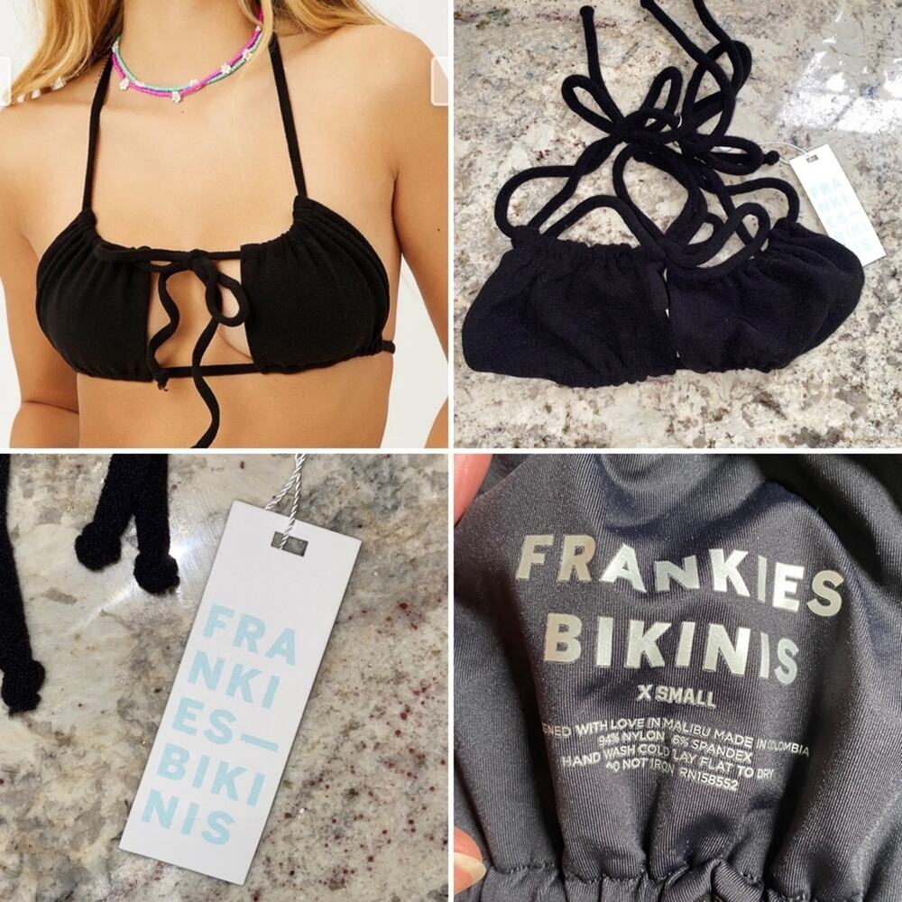 NEW Frankies Bikinis Women Swim Bathing Suit Eliza Terry Bikini Top Blk XS NWT